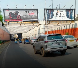 Underpass with advertisement banners